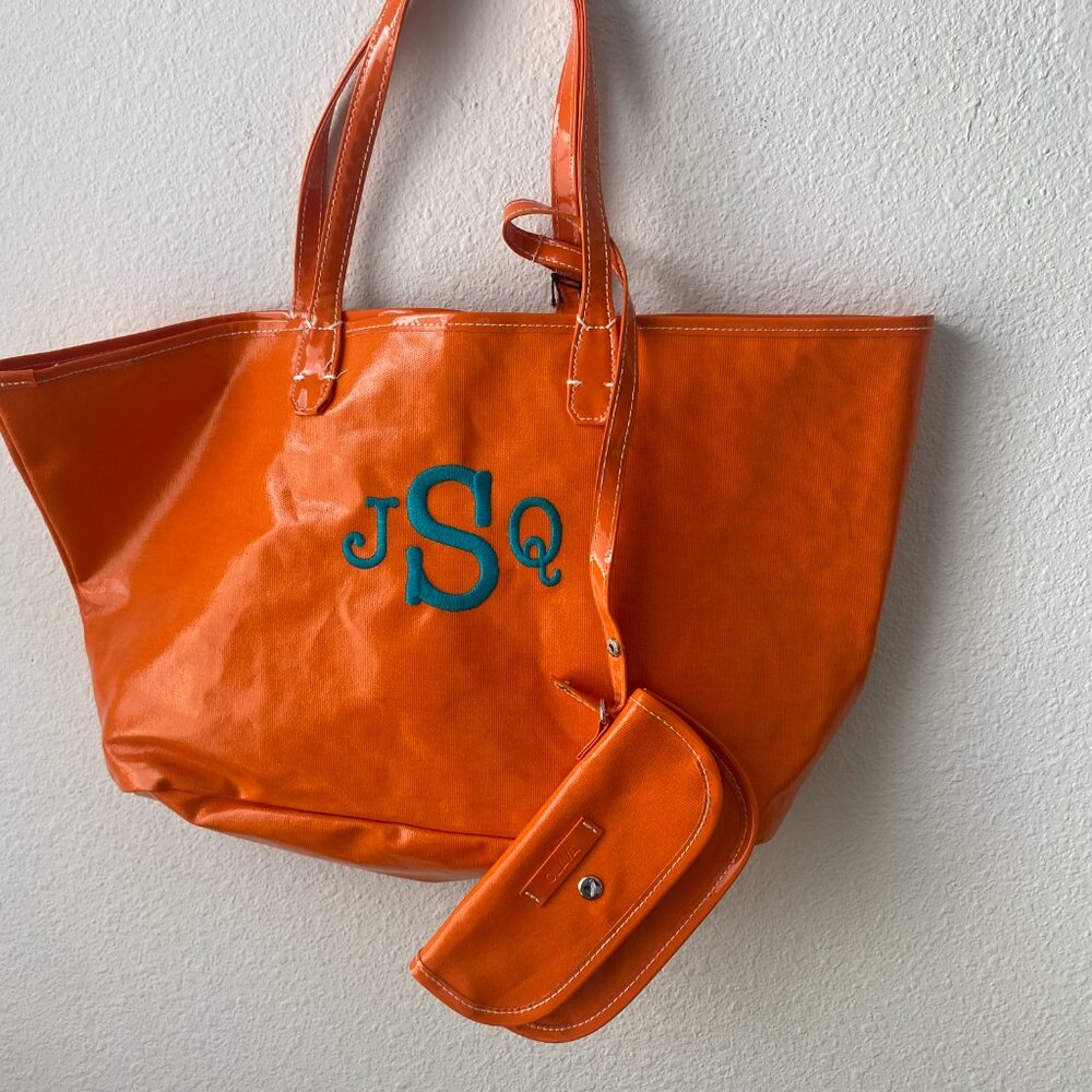 CLAVA Women’s WELLIE MARKET TOTE Orange Attached Pouchette